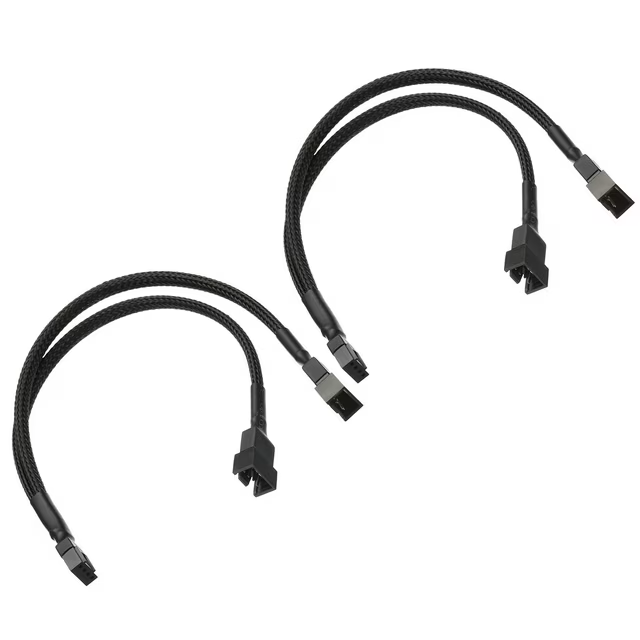 Picture of Fan Splitter Cable 4 Pin Female to 3 Pin Male 10.6" PC Fan Sleeved Power Extension Cable 1 to 2 Style 2 Pcs